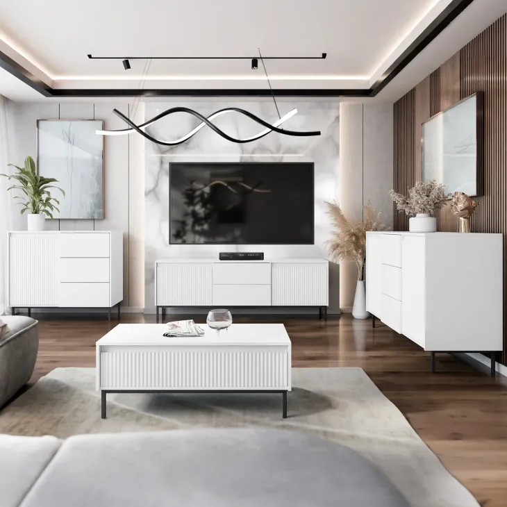 Madia 153x90h cm 3 cassetti design cannettato bianco Strike