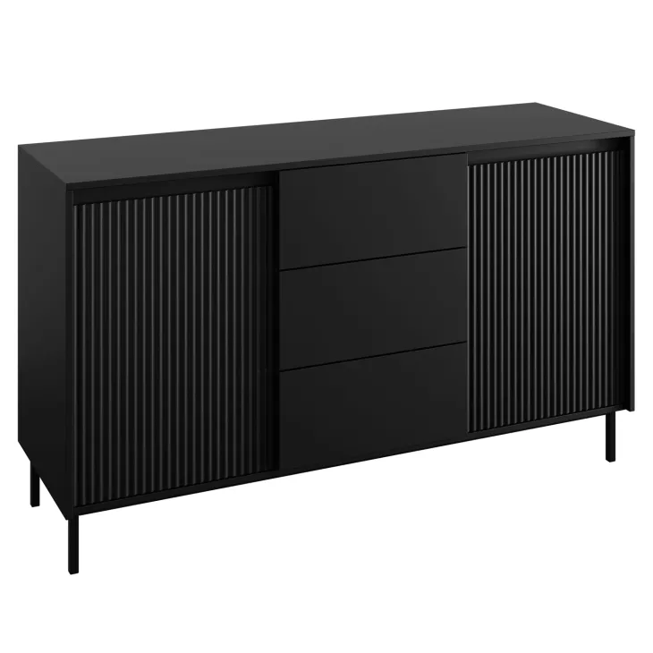 Madia 153x90h cm 3 cassetti design cannettato nero Strike
