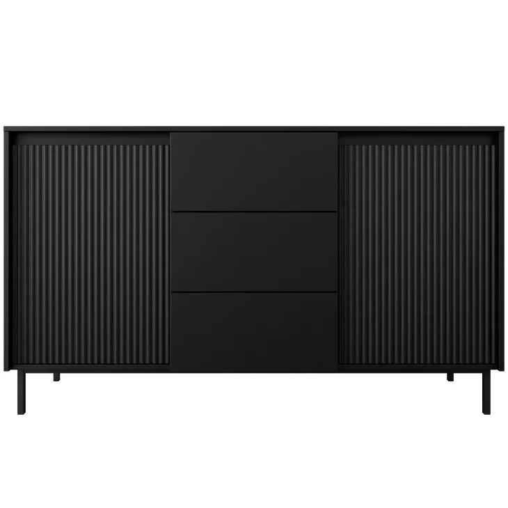 Madia 153x90h cm 3 cassetti design cannettato nero Strike