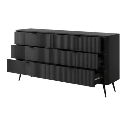 Madia 163x81h cm 6 cassetti moderna nero opaco cannettato Ramis