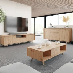 Madia 120x84h cm 3 cassetti rustica design cannettato rovere Branch