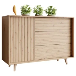 Madia 120x84h cm 3 cassetti rustica design cannettato rovere Branch