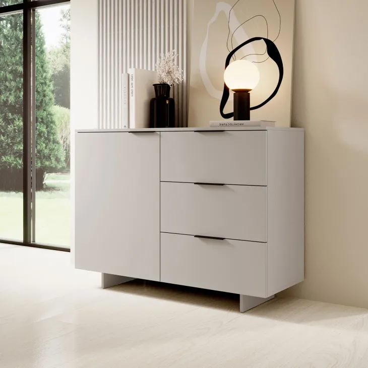 Madia 120x90h cm 3 cassetti soggiorno beige cashmere Stone