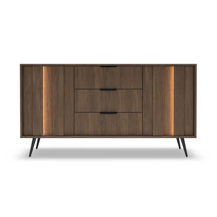 Madia 154x83h cm con led 2 ante 3 cassetti soggiorno noce Bois