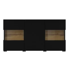 Madia 120x62h cm con vetrinetta moderna nero rovere Fusion