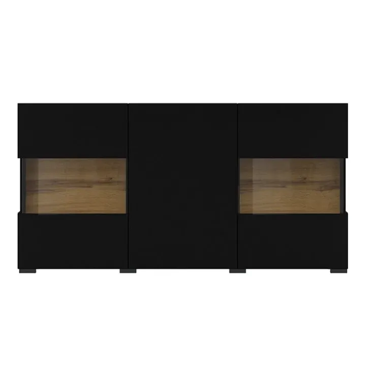 Madia 120x62h cm con vetrinetta moderna nero rovere Fusion