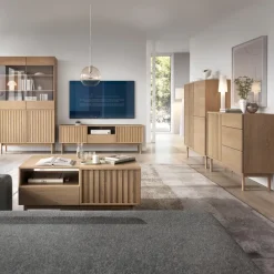 Madia 106x84h cm moderna design cannettato rovere Colby