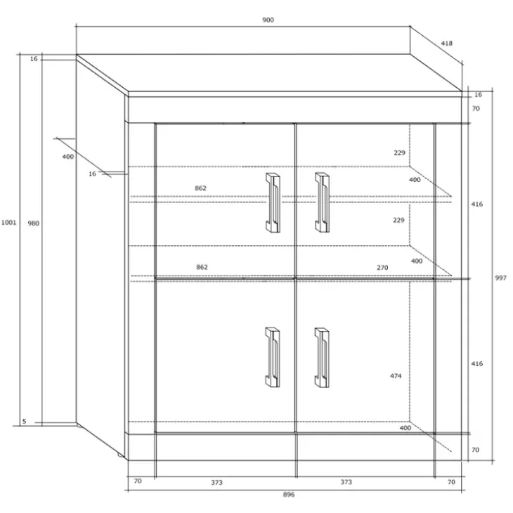 Madia 90x100h cm moderna rovere bianco lucido Ester Gihome®