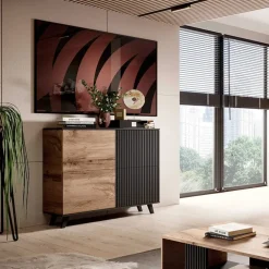 Madia 100x95h cm moderna soggiorno design industrial rovere nero Nandina