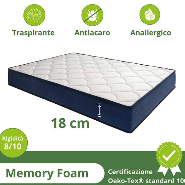 Materasso alla francese 140x200cm memory lato estivo e invernale H. 18cm Basic Dream 50