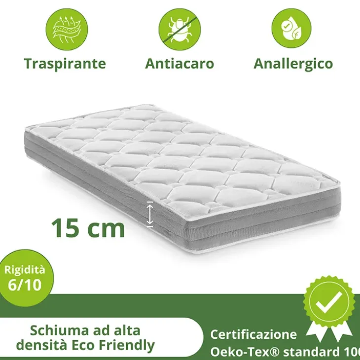 Materasso singolo 90x190cm anallergico antiacaro H.15cm Smart Sleep
