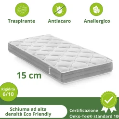 Materasso singolo 90x200cm anallergico antiacaro H.15cm Smart Sleep