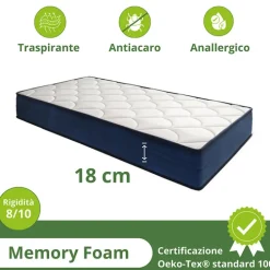 Materasso singolo 80x190cm memory lato estivo e invernale H.18cm Basic Dream 50