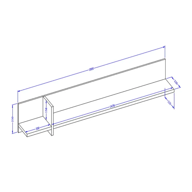 Mensola a muro 180x23h cm moderna tortora Lolla