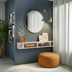 Mensola reversibile 138x19h cm con vani a vista bianco lucido Sunset
