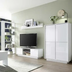 Mensola 138x17h cm moderna soggiorno bianco lucido Spirit
