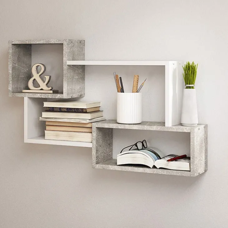 Mensola 87x54h cm pensile a muro design moderno bianco effetto marmo Shila