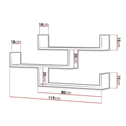 Mensola 119x55h cm pensile a muro 3 ripiani rovere chiaro Concetta