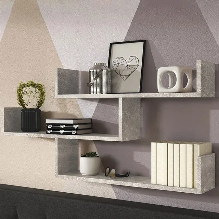 Mensola 119x55h cm pensile a muro 3 ripiani effetto marmo grigio Concetta