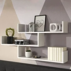 Mensola 119x55h cm pensile a muro 3 ripiani bianco Concetta