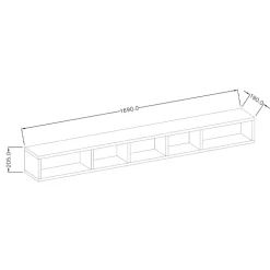 Mensola 169x21h cm 5 vani da parete bianco rovere Tahiti