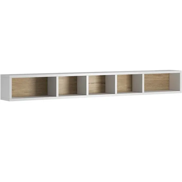 Mensola 169x21h cm 5 vani da parete bianco rovere Tahiti