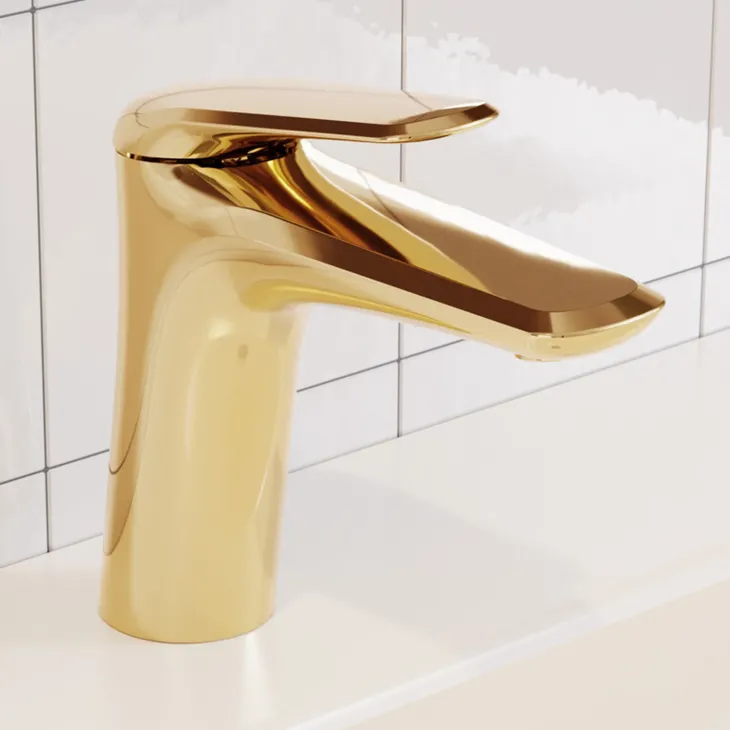 Miscelatore per lavabo bagno ottone dorato Becco