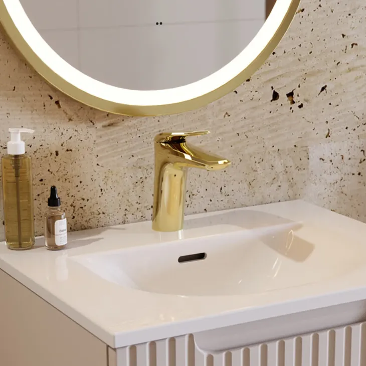 Miscelatore per lavabo bagno ottone dorato Becco