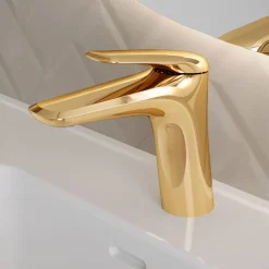 Miscelatore per lavabo bagno ottone dorato Becco