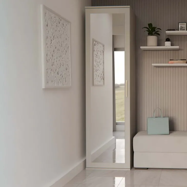 Mobile armadio multiuso ingresso 50x180h cm appendiabiti con specchio beige cashmere Effort