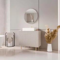 Mobile bagno a terra cannettato 87 cm con specchio 2 ante beige cashmere Nuria