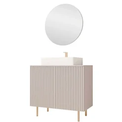 Mobile bagno a terra cannettato 87 cm con specchio 2 ante beige cashmere Nuria