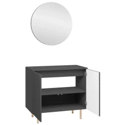 Mobile bagno a terra cannettato 87 cm con specchio 2 ante nero Nuria