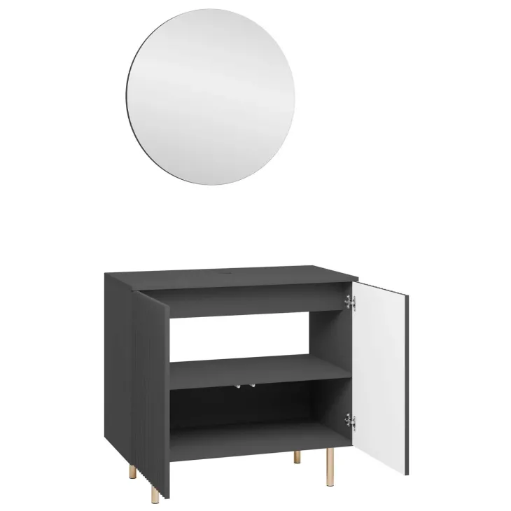 Mobile bagno a terra cannettato 87 cm con specchio 2 ante nero Nuria