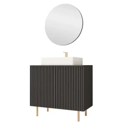 Mobile bagno a terra cannettato 87 cm con specchio 2 ante nero Nuria