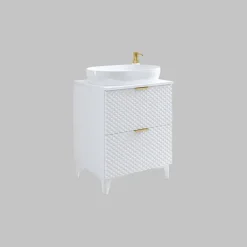 Mobile bagno a terra 61cm 2 cassetti bianco frontali decorati Konny