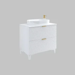 Mobile bagno a terra 81cm 2 cassetti bianco frontali decorati Konny