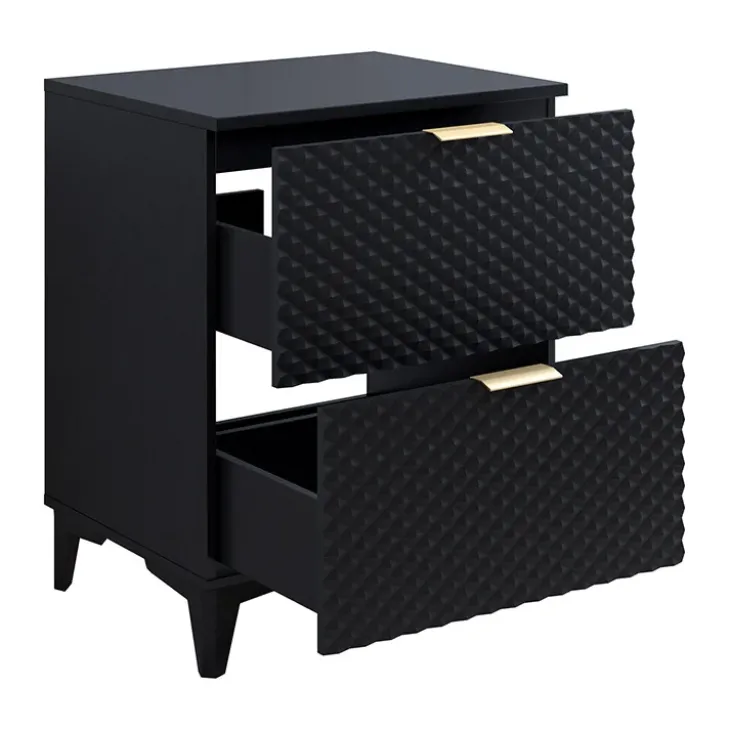 Mobile bagno a terra 61cm 2 cassetti nero frontali decorati Konny