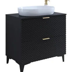 Mobile bagno a terra 81cm 2 cassetti nero frontali decorati Konny