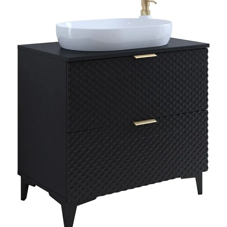 Mobile bagno a terra 81cm con colonna nero frontali decorati Konny