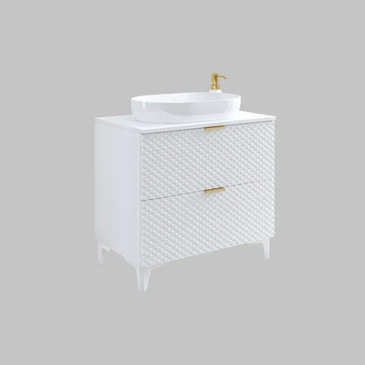 Mobile bagno a terra 81cm con colonna bianco frontali decorati Konny