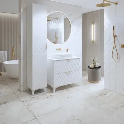 Mobile bagno a terra 81cm con colonna bianco frontali decorati Konny