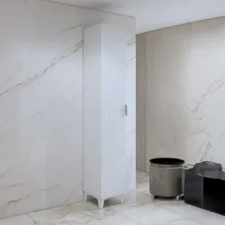 Mobile bagno a terra 81cm con colonna bianco frontali decorati Konny