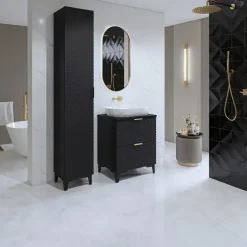 Mobile bagno a terra 61cm con colonna nero frontali decorati Konny