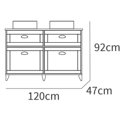 Mobile bagno a terra 120cm con doppio lavabo 2 ante 2 cassetti bianco rovere Ilias