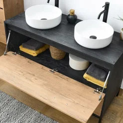 Mobile bagno a terra 120cm con doppio lavabo 1 anta 2 cassetti rovere antracite Crown
