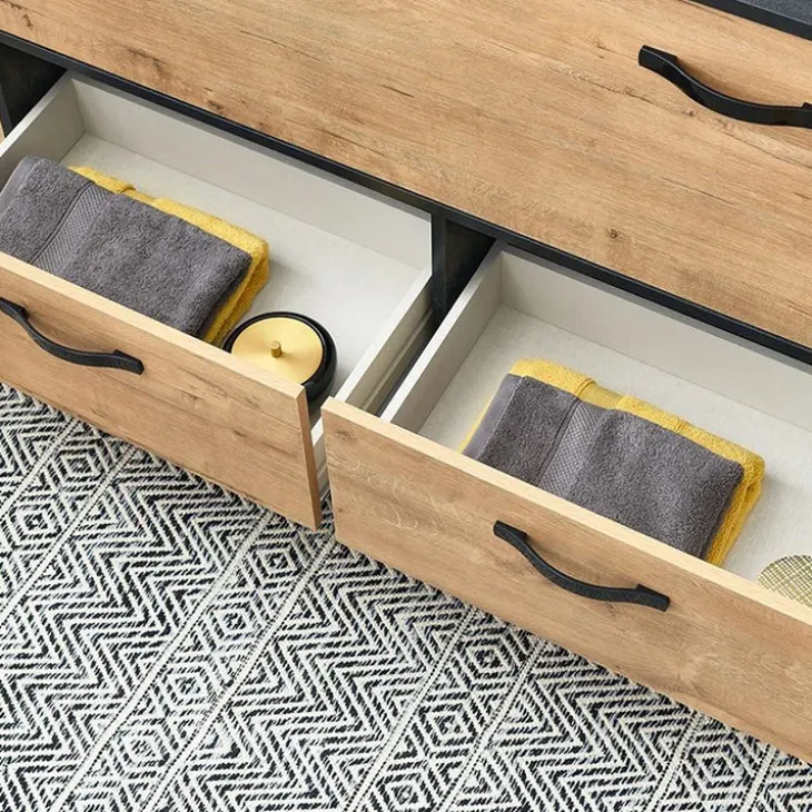 Mobile bagno a terra 120cm con doppio lavabo 1 anta 2 cassetti rovere antracite Crown