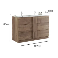 Mobile bagno a terra 120cm con doppio lavabo 3 cassetti rovere scuro Alvarez