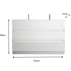 Mobile bagno a terra 122cm con doppio lavabo e specchio bianco lucido Moon