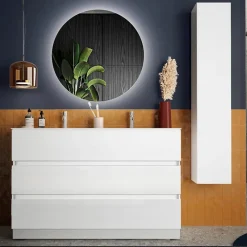 Mobile bagno a terra 122cm con doppio lavabo e specchio bianco lucido Moon